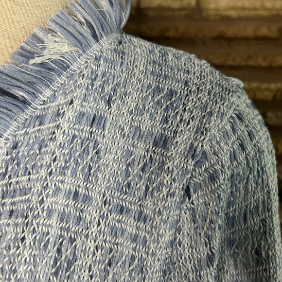 White House Black Market Blue Opal Fringe Jacket Open Drape Size Small - Picture 5 of 9